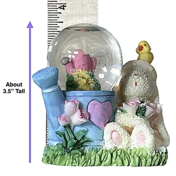 Snow Globe Vintage Easter Bunny and Chick Watering Can Ceramic Collectible 1990 - Picture 2 of 16
